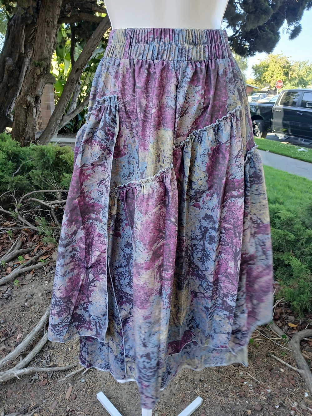 Boho Tiered Purple Floral Maxi Skirt - Unbranded